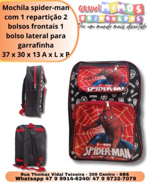 Mochila spider -man com 1 repartição 2 bolsos frontais 1 bolso lateral para garrafinha 37 x 30 x 13 A x L x P
