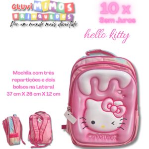 Mochila com três repartições e dois bolsos na Lateral 37 cm hello kitty