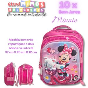 Mochila com três repartições e dois bolsos na Lateral 37 cm Minnie