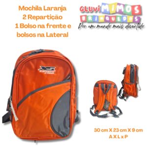 Mochila Laranja  2 Repartição  1 Bolso na frente e bolsos na Lateral
