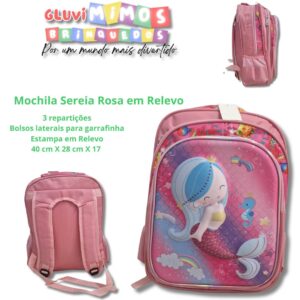 Mochila Sereia Rosa em Relevo