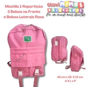 Mochila 1 Repartição  3 Bolsos na Frente  e Bolsos Laterais Rosa