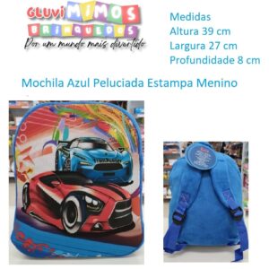 Mochila Azul Peluciada Estampa Menino