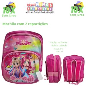 Mochila com 2 repartições Rosa Estampa de Meninas