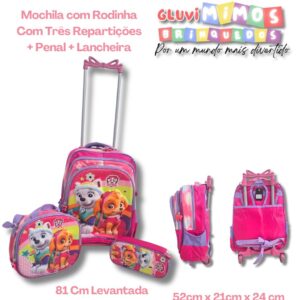 Mochila com Rodinha Com Três Repartições + Penal + Lancheira Patrulha Canina 2