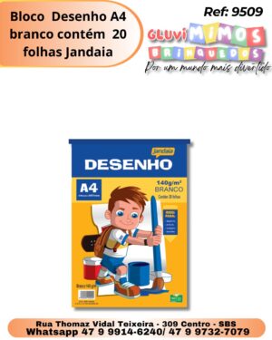 Bloco  Desenho A4 branco contém  20 folhas Jandaia