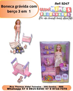 Boneca grávida com berço 3 em  1