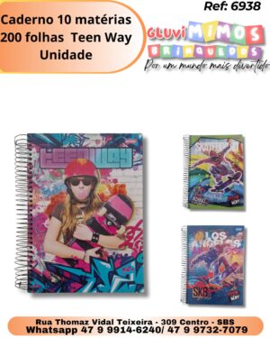 Caderno 10 matérias 200 folhas  Teen Way/ Unidade