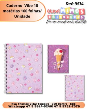 Caderno  Vibe 10 matérias 160 folhas/ Unidade