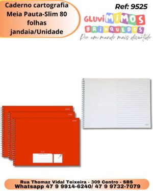 Caderno cartografia Meia Pauta-Slim 80 folhas jandaia/Unidade