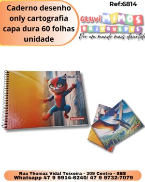 Caderno desenho only cartografia capa dura 60 folhas/ unidade