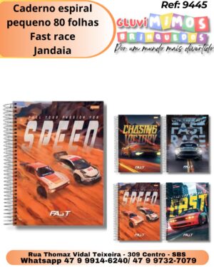 Caderno espiral pequeno 80 folhas Fast race Jandaia/ unidade