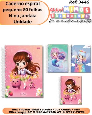 Caderno espiral pequeno 80 folhas Nina Jandaia/ Unidade