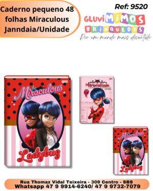 Caderno pequeno 48 folhas Miraculous Janndaia/Unidade