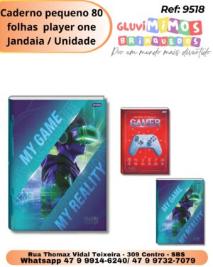 Caderno pequeno 80 folhas  player one Jandaia / Unidade