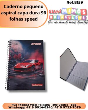 Caderno pequeno aspiral capa dura 96 folhas speed