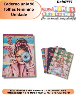 Caderno univ 96 folhas feminino/ Unidade