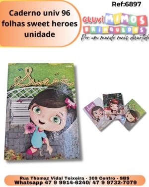 Caderno univ 96 folhas sweet heroes unidade