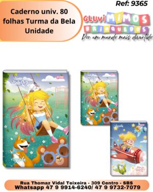 Caderno univ. 80 folhas Turma da Bela/ Unidade