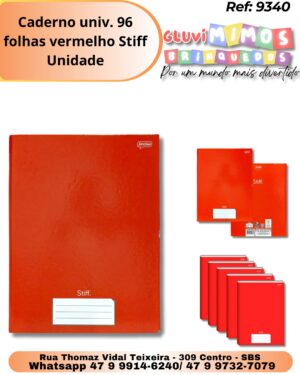 Caderno univ. 96 folhas vermelho Stiff/ Unidade