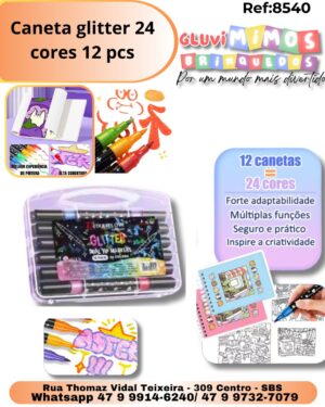 Caneta glitter 24 cores 12 pcs