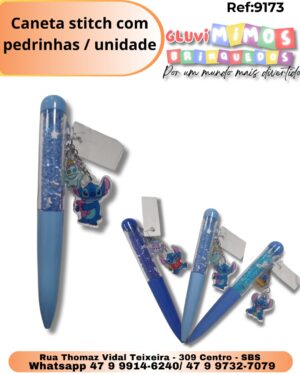 Caneta stitch com pedrinhas / unidade
