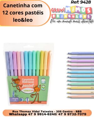 Canetinha com 12 cores pastéis leo&leo