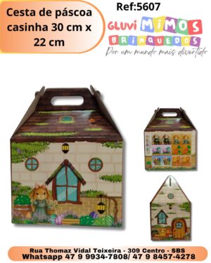 Cesta de páscoa casinha 30 cm x 22 cm