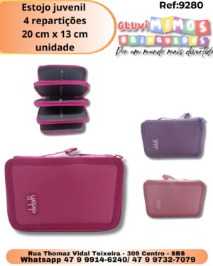 Estojo juvenil  4 repartições 20 cm x 13 cm/ unidade