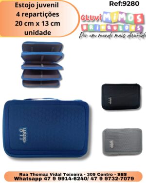 Estojo juvenil  4 repartições 20 cm x 13 cm/ unidade