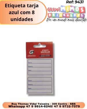 Etiqueta tarja azul com 8 unidades