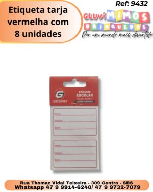 Etiqueta tarja vermelha com 8 unidades