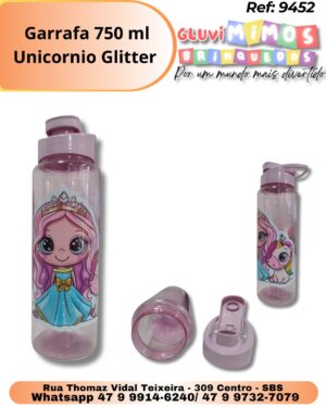 Garrafa 750 ml Unicornio Glitter