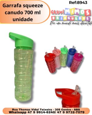 Garrafa squeeze canudo 700 ml/ unidade