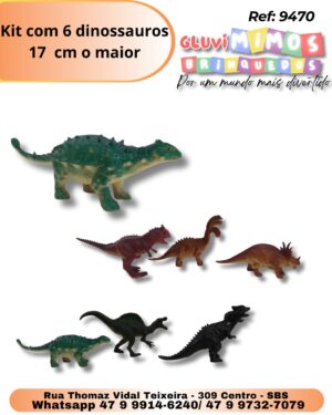 Kit com 6 dinossauros 17  cm o maior