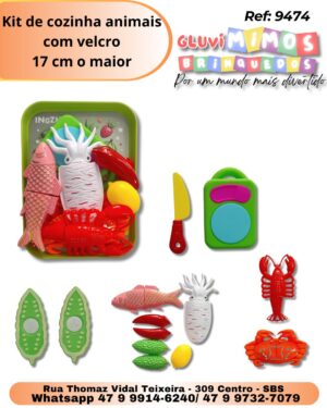 Kit de cozinha animais com velcro 17 cm o maior