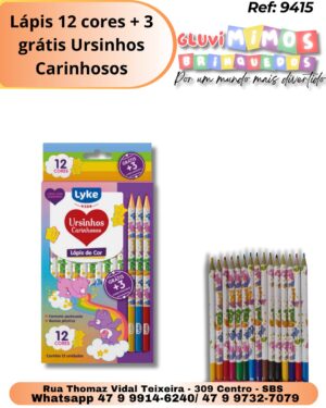 Lápis 12 cores + 3 grátis Ursinhos Carinhosos