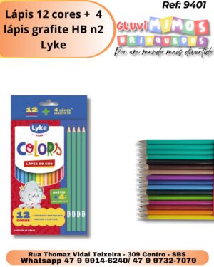 Lápis 12 cores +  4 lápis grafite HB n2 Lyke