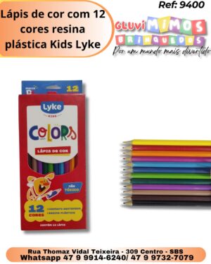 Lápis de cor com 12 cores resina plástica Kids Lyke