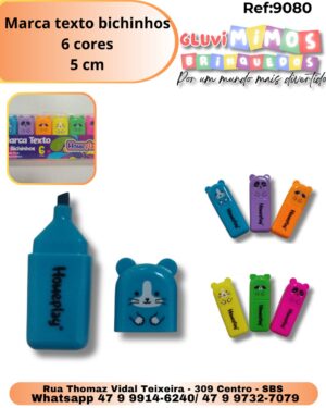 Marca texto bichinhos 6 cores 5 cm