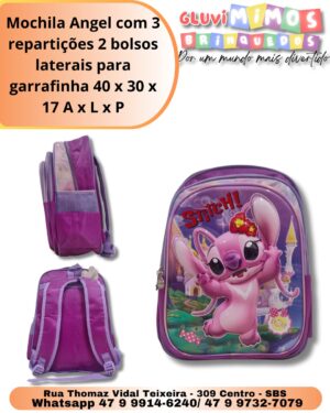 Mochila Angel com 3 repartições 2 bolsos laterais para garrafinha 40 x 30 x 17 A x L x P