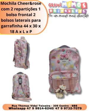 Mochila Cheer&rose  com 2 repartições 1 bolso frontal 2 bolsos laterais para garrafinha 44 x 30 x 18 A x L x P