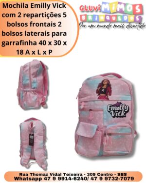Mochila Emilly Vick com 2 repartições 5 bolsos frontais 2 bolsos laterais para garrafinha 40 x 30 x 18 A x L x P