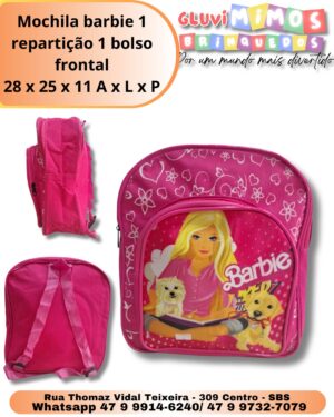 Mochila barbie 1 repartição 1 bolso frontal 28 x 25 x 11 A x L x P