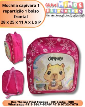 Mochila capivara 1 repartição 1 bolso frontal 28 x 25 x 11 A x L x P
