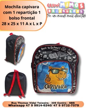 Mochila capivara com 1 repartição 1 bolso frontal 28 x 25 x 11 A x L x P