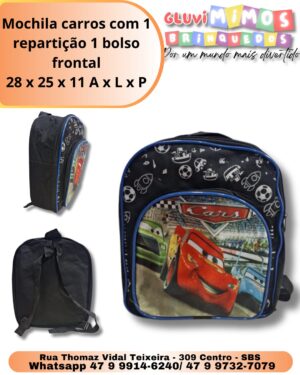 Mochila carros com 1 repartição 1 bolso frontal 28 x 25 x 11 A x L x P
