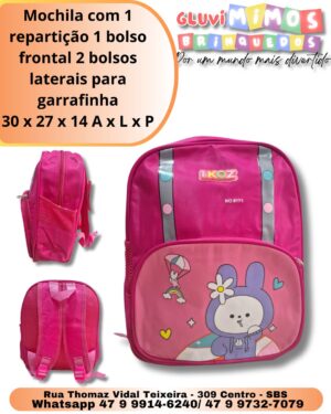 Mochila com 1 repartição 1 bolso frontal 2 bolsos laterais para garrafinha 30 x 27 x 14 A x L x P