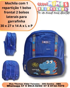 Mochila com 1 repartição 1 bolso frontal 2 bolsos laterais para garrafinha 30 x 27 x 14 A x L x P