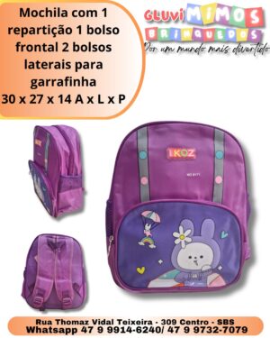 Mochila com 1 repartição 1 bolso frontal 2 bolsos laterais para garrafinha 30 x 27 x 14 A x L x P